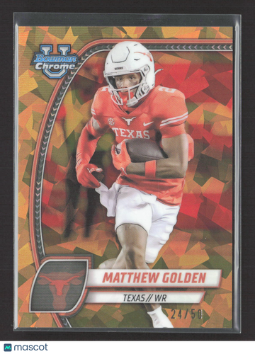2024 Bowman Chrome University Matthew Golden #129 Orange Geometric /50