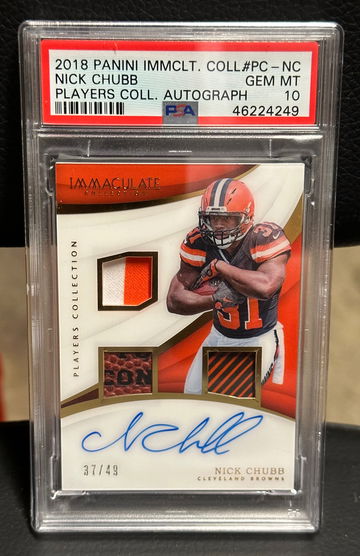 2018 Panini Immaculate Nick Chubb Rookie 3 Patch Auto PSA 10