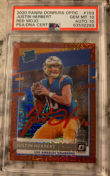 2020 Panini Optic Justin Herbert Red Mojo AUTO! Pop 1 Red Ink