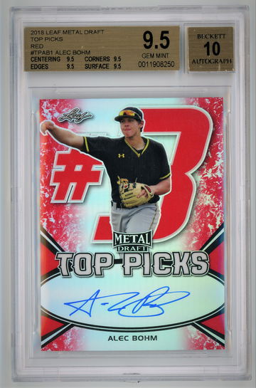 2018 Leaf Metal Draft Top Picks Red Autograph /5 Alec Bohm BGS 9.5 w 10 Autograph Pop 1!!!