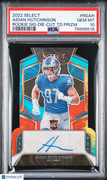 2022 Panini Select Rookie Signatures Aidan Hutchinson #RSAH Die Cut TD Prizm PSA 10