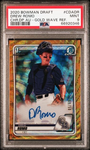 PSA 9 2020 Bowman Draft Chrome  DREW ROMO Gold Wave Refractor Auto #'d 9/50