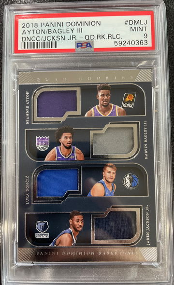2018-19 Panini Dominion Quad Jersey Luka Doncic Ayton Jackson Jr Bagley /99 PSA Mint 9 Pop 1