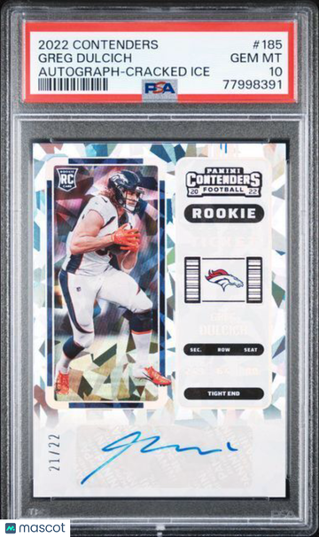 2022 Panini Contenders Greg Dulcich #185 Autograph Cracked Ice PSA 10