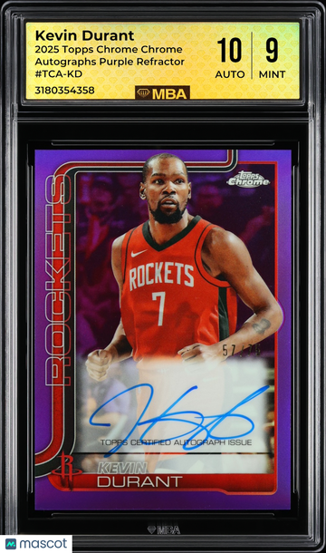 2025 Topps Chrome Chrome Autographs Kevin Durant #TCA-KD Purple Refractor /75 MBA 9