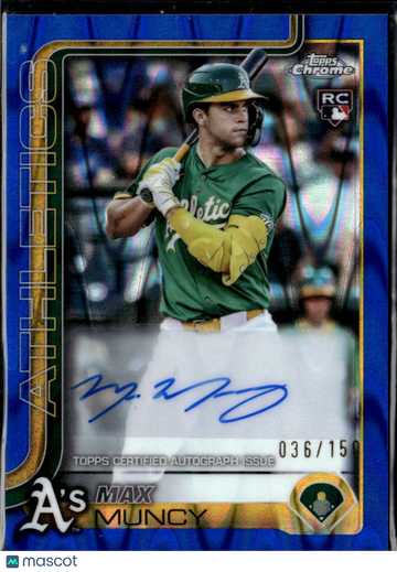 Max Muncy 2025 Topps Chrome RC Auto Blue Wave Refractor Oakland Athletics