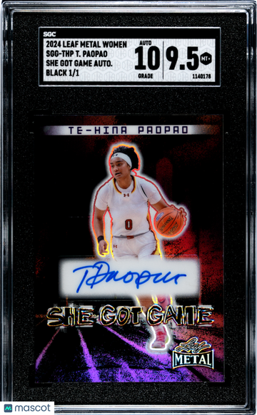 2024 Leaf Metal Women Of Sport Te-Hina Paopao #SGG-THP She Got Game Autograph Black 1 1 SGC 9.5 Auto 10