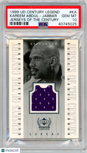 1998 Upper Deck Century Legends Jerseys Of The Century Kareem Abdul-Jabbar #KA PSA 10