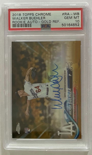 2018 Topps Chrome Walker Buehler Dodgers  Rooke Auto Gold Refractor /50 PSA 10