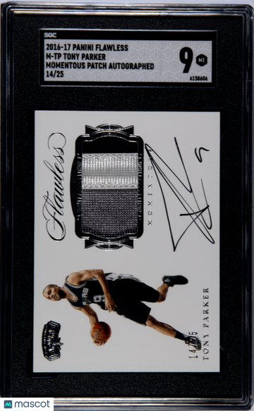 2016 Panini Flawless Tony Parker #M-TP Momentous Patch Autograph SGC 9