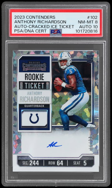 2023 Panini Contenders Anthony Richardson Rookie Ticket Autograph Cracked Ice PSA 8 RC AUTO