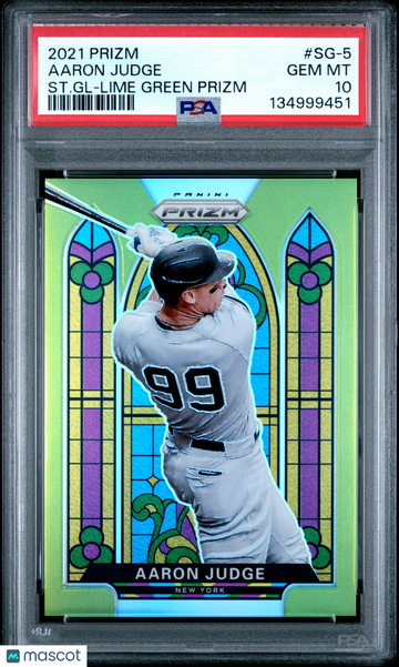 2021 Panini Prizm Stained Glass Aaron Judge #SG-5 ST. GL Lime Green PSA 10