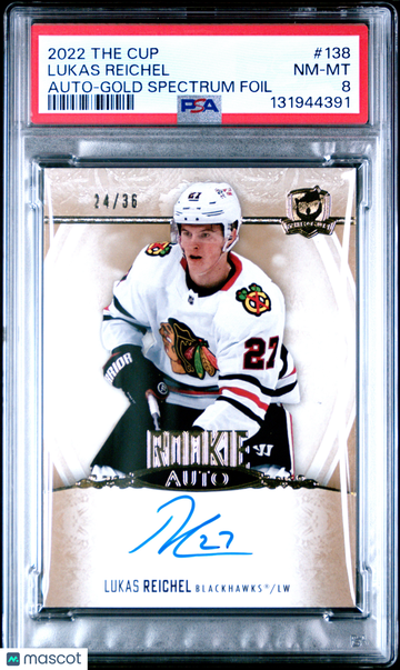 2022 Upper Deck The Cup Lukas Reichel #138 Auto Gold Spectrum Foil /36 PSA 8