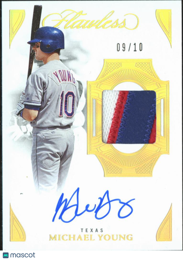 Michael Young 2025 Panini Flawless Baseball Prime Patch Autograph Game-worn/used material Auto /10 Texas Rangers