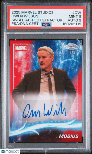 2025 Topps Marvel Studios Chrome Owen Wilson Auto Red Refractor 1/5 #OW PSA 9
