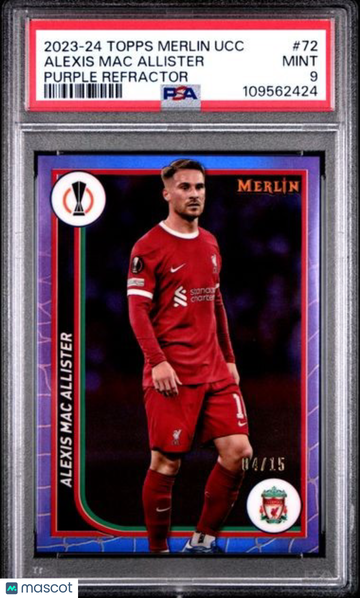 2023-24 Topps Merlin UEFA Club Competitions Alexis Mac Allister #72 Purple Refractor /15 PSA 9