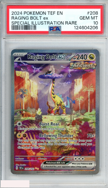2024 POKEMON TEMPORAL FORCES RAGING BOLT EX #208 SPECIAL ILUSTRATION RARE PSA 10