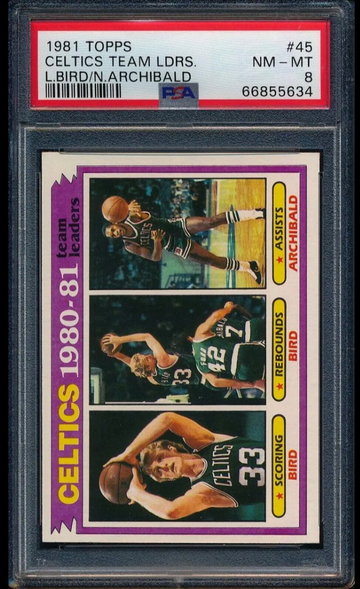 1981 Topps Celtic Leaders - Larry Bird Nate Archibald PSA 8