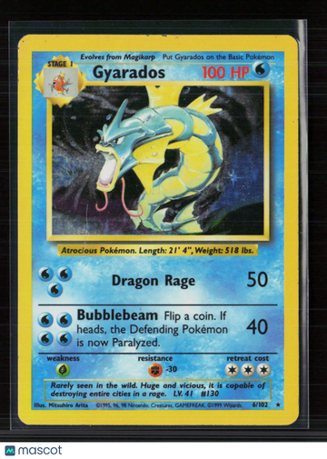 1999 Base Set Gyarados Holo Rare #6/102