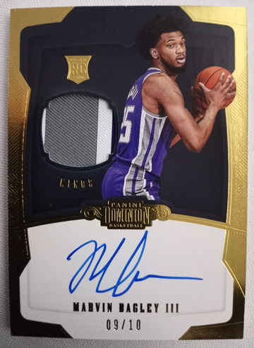 Marvin Bagley III on card RC Autograph Near Mint-Mint  Rookie 3 COLOR Patch Gold /10 2018 Dominion Pistons Kings Auto