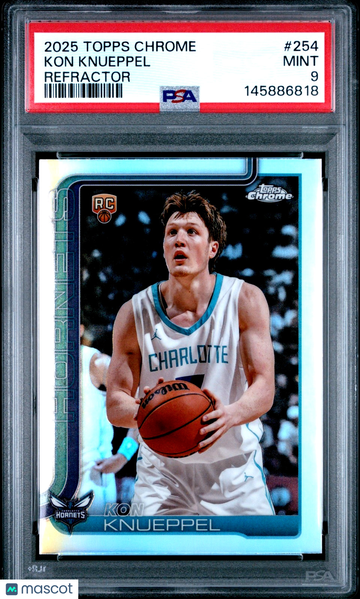 Graded 2025-26 Topps Chrome Kon Knueppel Hornets PSA 9 Refractor #254 Rookie Basketball Card