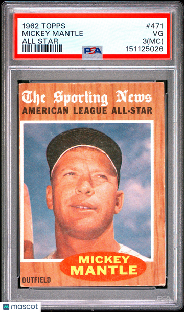 1962 Topps Mickey Mantle #471 All Star MC PSA 3