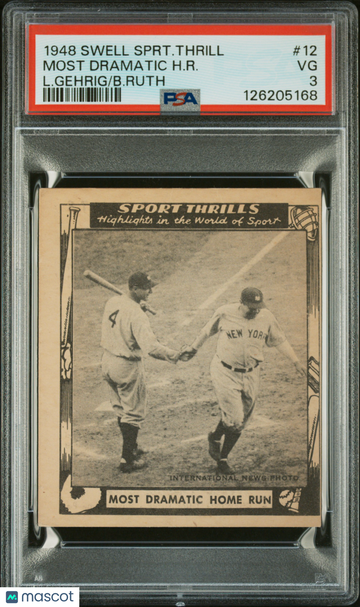 1948 Swell Sports Thrills Most Dramatic H. R. #12 L. Gehrig B. Ruth PSA 3