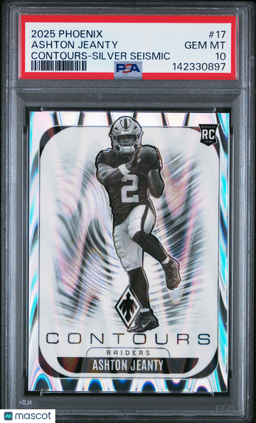 2025 Panini Phoenix Contours Ashton Jeanty #17 Silver Seismic /99 Rookie PSA 10
