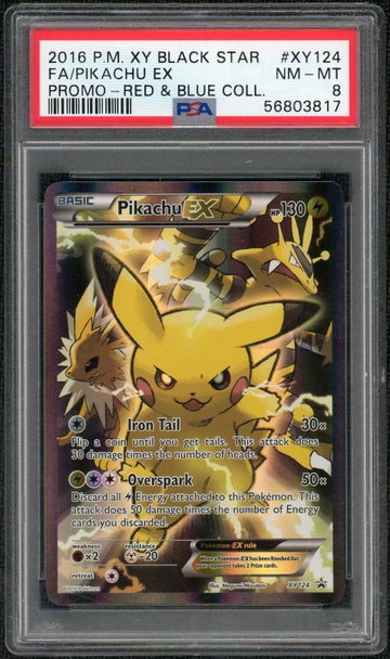 2016 Pokemon XY Black Star Promo Red and Blue Collection Pikachu Ex #XY124 PSA 8
