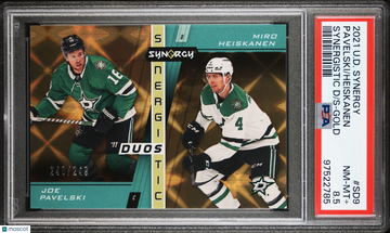 2021-2022 Upper Deck Synergy Synergistic Duos Stars Pavelski/Heiskanen #SD9 Synergistic D/S-Gold /249 PSA 8.5