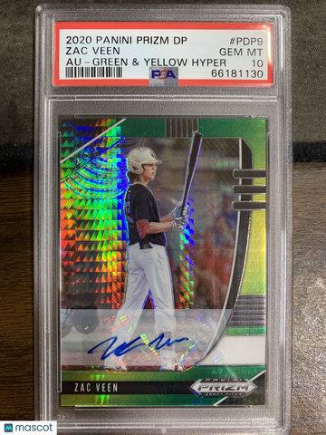 2020 Panini Prizm Draft Picks Zac Veen #PDP9 Au Green & Yellow Hyper PSA 10