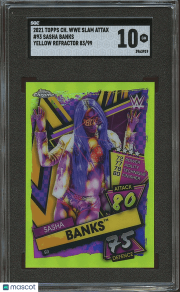 2021 Topps Chrome Wwe Slam Attax Sasha Banks #93 Yellow Refractor 99 SGC 10