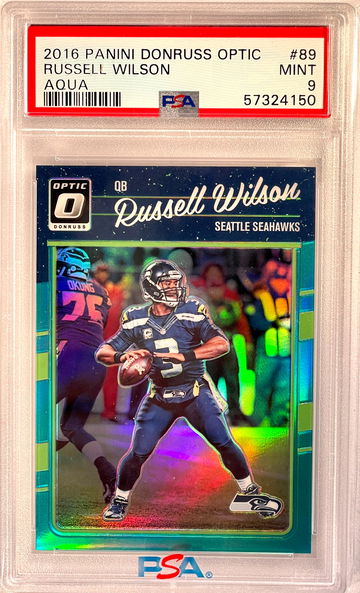 2016 Optic #89 Aqua /299 Russell Wilson PSA 9