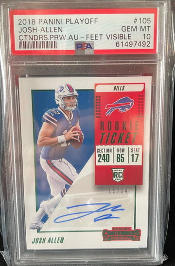 2018 Contenders Josh Allen Rookie Ticket Preview Auto /24 PSA 10 Pop 1 Green RC