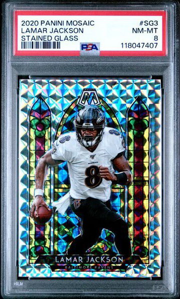 2020 Mosaic | Lamar Jackson | Stained Glass | PSA 8 | #SG3