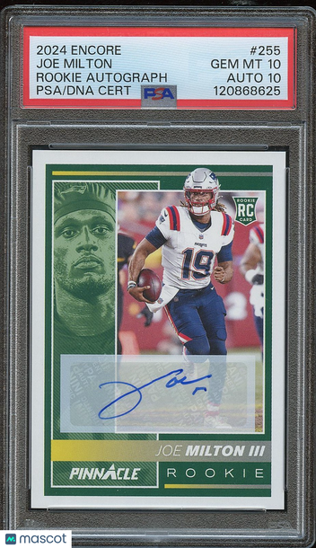 2024 Panini Encore Joe Milton III #255 Autographs Parallel/Variety Rookie Base Set PSA 10 Auto 10