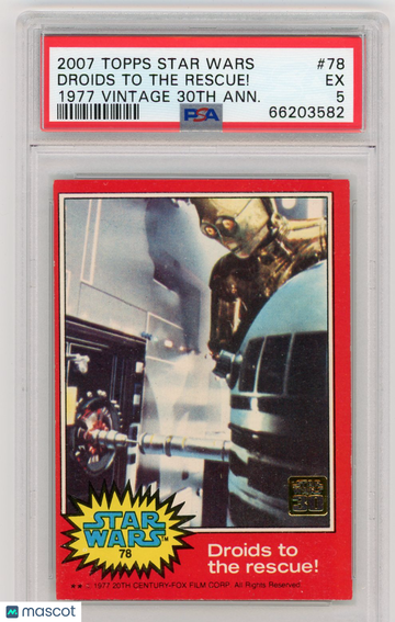 2007 Topps Star Wars 1977 Vintage 30th Anniversary Stamped Card Droids To The Rescue! #78 PSA 5