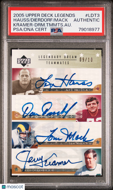 2005 Upper Deck Legends Dream Teammates Autographs Dierdorf Mack Hauss #LDT3 Kramer DRM. Tmmts. Au. /10 PSA A Auto A