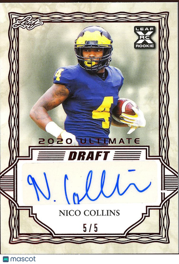2020 Leaf Draft Nico Collins Red Autographs Rookie