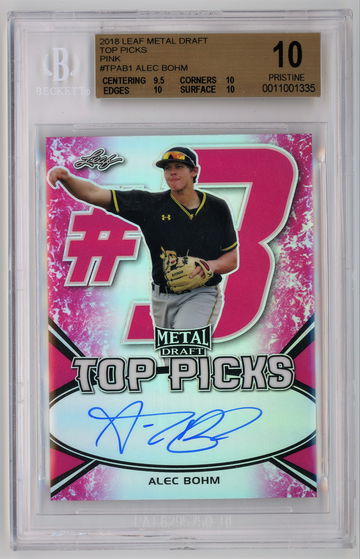 2018 Leaf Metal Draft Top Picks Pink /20 Alec Bohm BGS 10 w 10 Auto Pop 1!!!