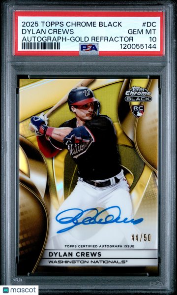 2025 Topps Chrome Black Autographs Dylan Crews #DC Gold Refractor /50 PSA 10