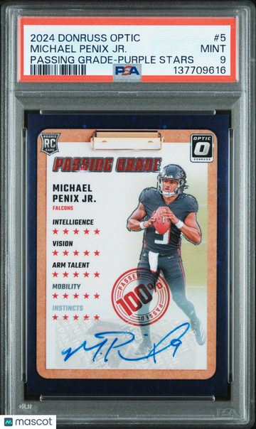 2024 Panini Donruss Optic Passing Grade Michael Penix JR. #5 Purple Stars PSA 9
