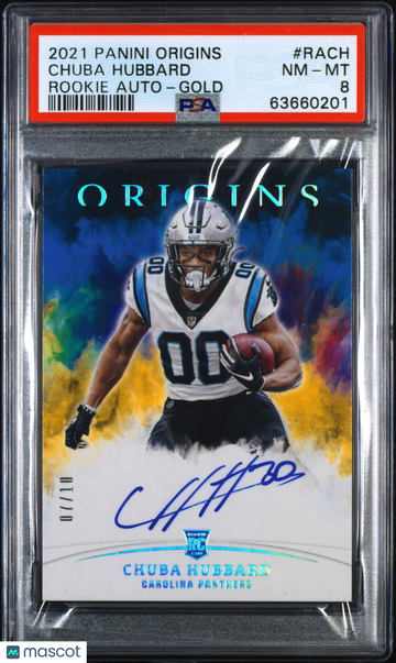 2021 Origins Chuba Hubbard Rookie Auto Gold /10 PSA 8