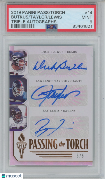 2019 Panini Passing the Torch Ray Lewis Dick Butkus Lawrence Taylor #14 Passing The Torch Triple Auto Card Auto Card Par