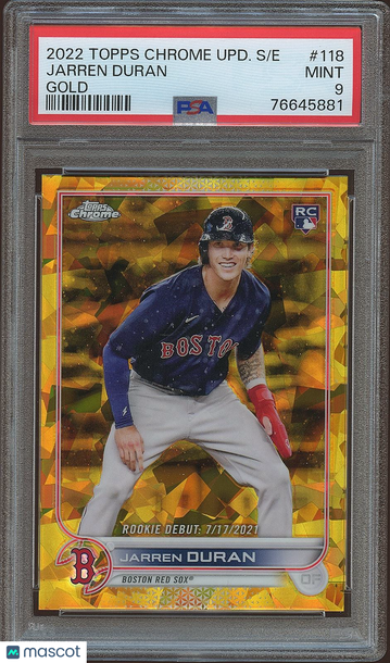 2022 Topps Chrome Update Series Sapphire Edition Jarren Duran #US118 Gold Parallel/Variety Rookie Base Set PSA 9