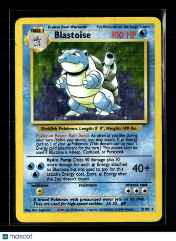 1999 Base Set Blastoise Holo Rare #2/102