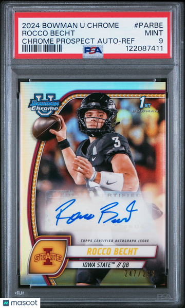 2024 Bowman University Chrome Bowman Chrome Prospect Autographs Rocco Becht #PARBE Ref /299 PSA 9 Bowman