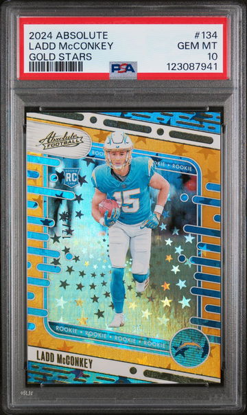 2024 Panini Absolute Gold Stars Ladd Mcconkey #134 /25 PSA 10