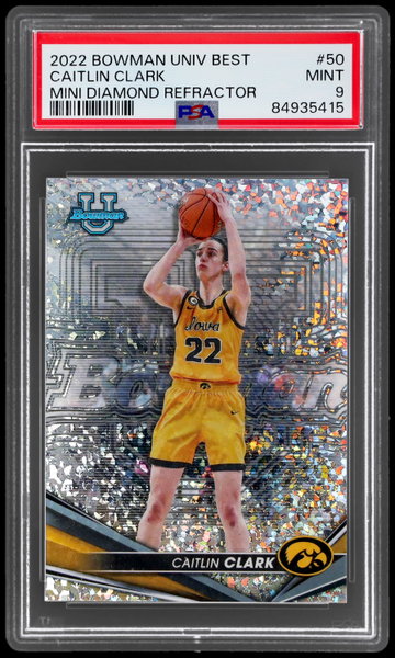 2022 Bowman's Best University Caitlin Clark Mini Diamond Refractor PSA 9
