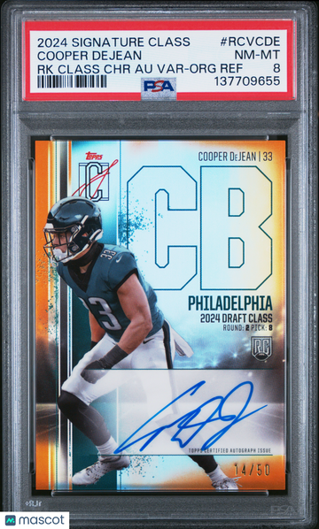 2024 Topps Signature Class Rookie Class Chrome Autograph Variation Cooper Dejean #RCVCDE RK Org Ref /50 PSA 8